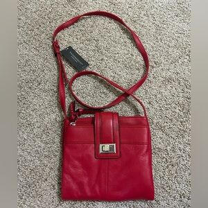 NWT Tignanello Genuine Leather Organizer Red Crossbody Bag Women’s Lined Pocket